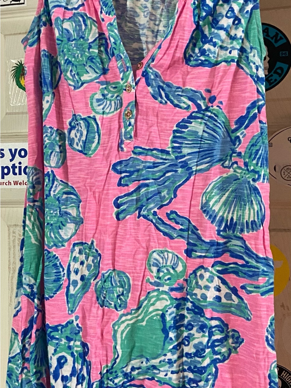 Pink Shell-Print V-Neck Dress